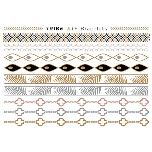 TribeTats Bracelets Flash Tattoos | 1 Sheet (10 Metallic Tattoos Included)