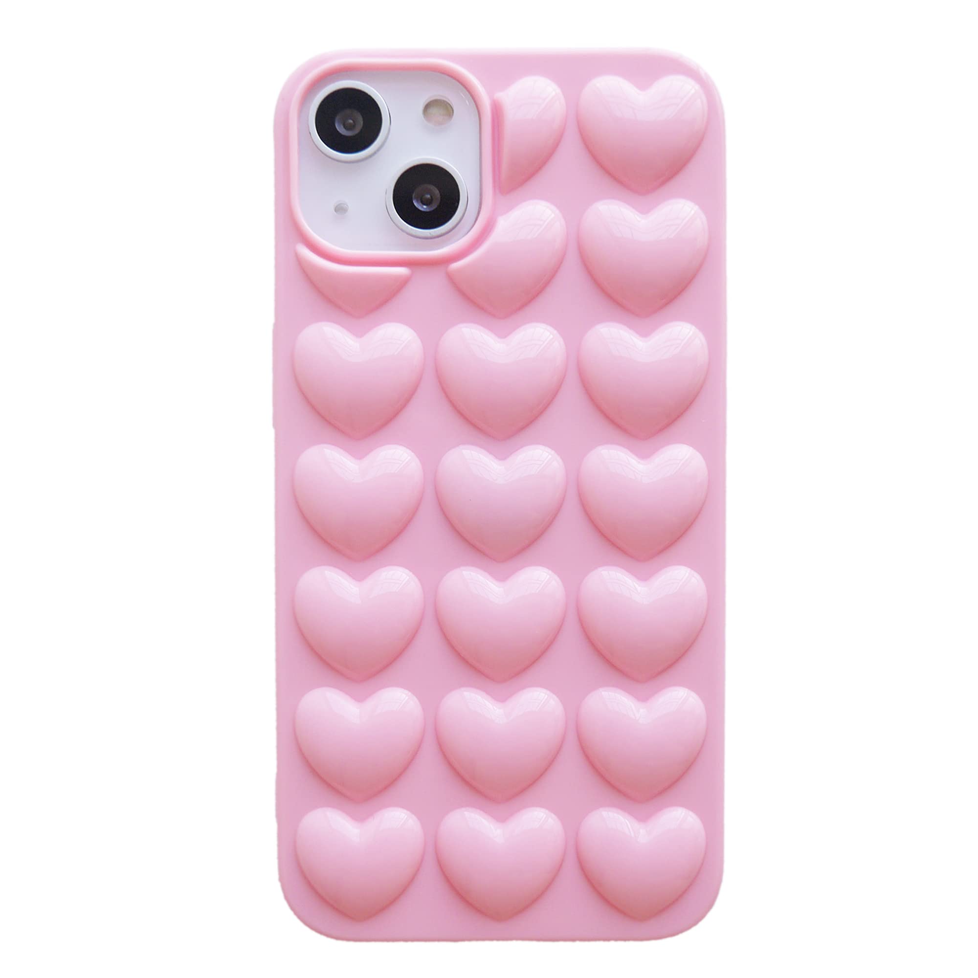 DMaos iPhone 13 Case for Women, 3D Pop Bubble Heart Kawaii Gel Cover, Cute Girly for iPhone13 6.1 inch - Pink