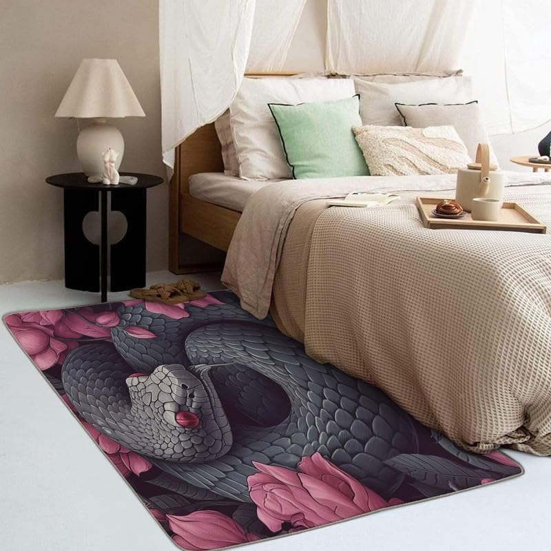 Miniatura 3 de Alfombra de serpiente de 4 x 6 pulgadas, alfombra de pitón para sala de estar, dormitorio, lavable, antideslizante, suave, alfombra de pelo bajo,