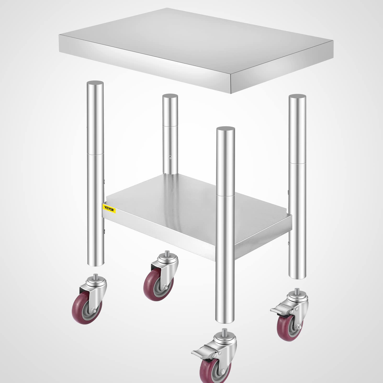 VEVOR Tavolo da Lavoro in Acciaio Inox Piano di Lavoro per Cucina 61x45x86cm Piano di Lavoro Professionale a 4 Ruote per La Preparazione di Alimenti