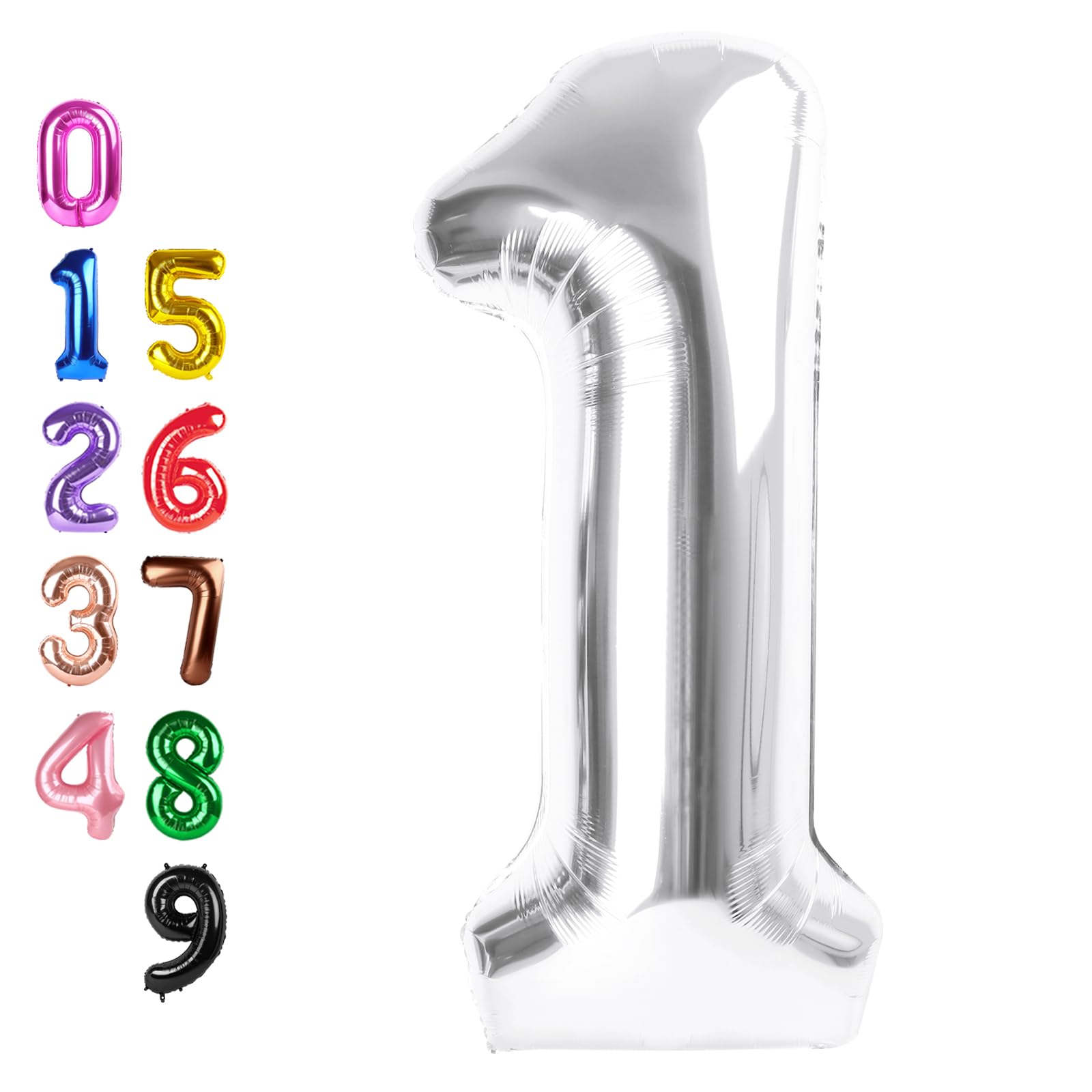 Number Balloons 1 Balloon Silver for 1st Birthday Party Decoration, 40 inch