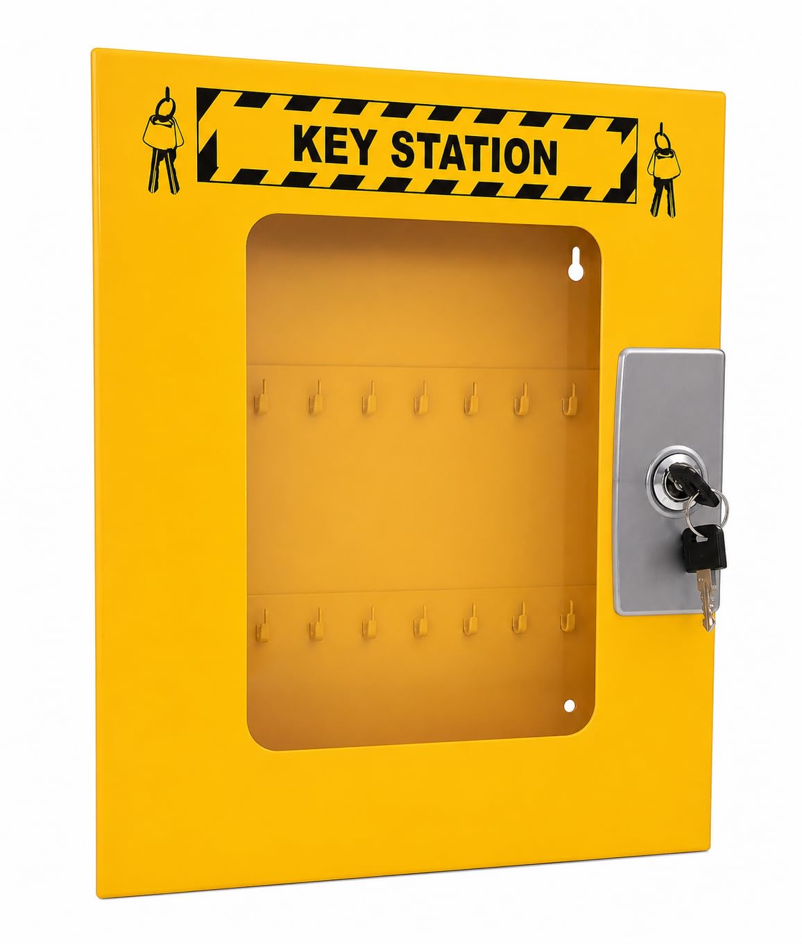 TSSPL Loto - Wall Mounted Key Station Cabinet with Acrylic Window – 30 Key Hooks (3 Rows x 10 Hooks) – Metal Lockable Key Storage Box with Mounting Slots Size - 13 X 10.5 X 2 INCHES-image-0