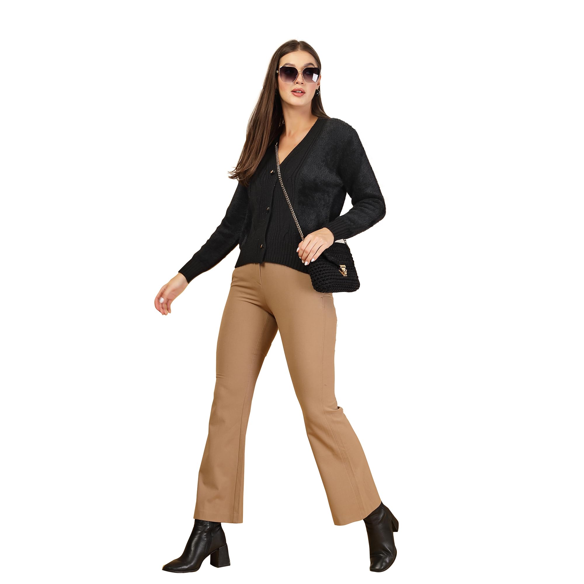 Women Self Design V-Neck Wool Sweater Black_T5W 25125-image-48