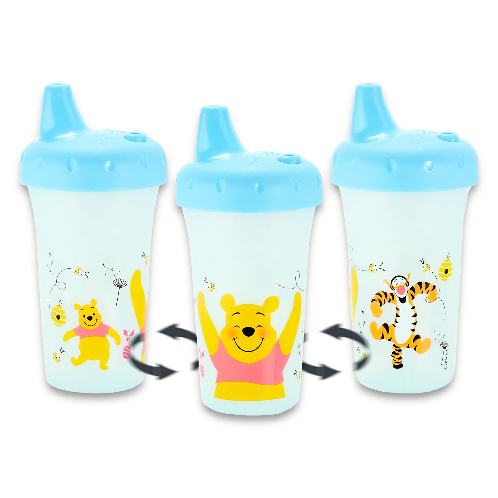 Disney Winnie Puuh Schnabeltassen-Set für Kinder, Set mit 2 Pooh-Bären, auslaufsicher, Schnabeltassen und Aufklebern für Kleinkinder