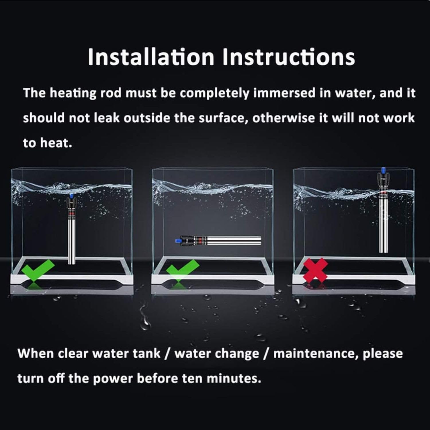 VAYINATO® 25W Stainless Steel Heater + Protective Cover Water Heater and Adjustable Temperature, Explosion-Proof with Suction Cup (Heater Will Turn on Only When Kept Under Water) 1