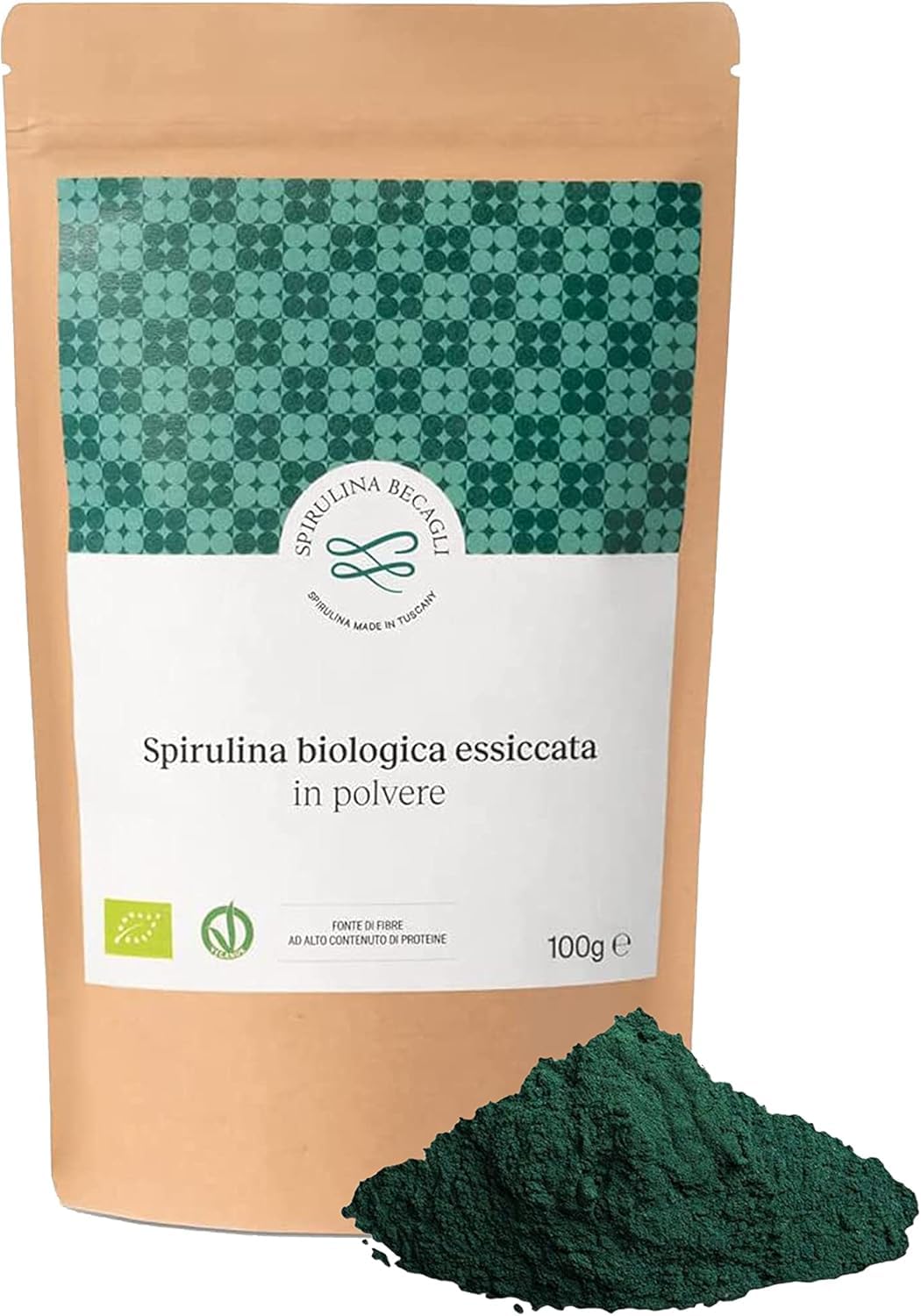 Severino Becagli Spirulina made in Tuscany Spirulina Becagli-Alga Spirulina Essiccata in Polvere-100% Biologica Made in Italy ricca di Ficocianina-Bio-Ok Vegan-Prodotto in Toscana (100 gr.)