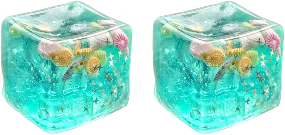 Soft Squishy Sensory Toy, Stretchy Ice Cube Fidget Toy with Embedded Ocean Shells, Slow Rise Stress Relief Toy for Kids Adults Workplace Study Travel Birthday Party Favors