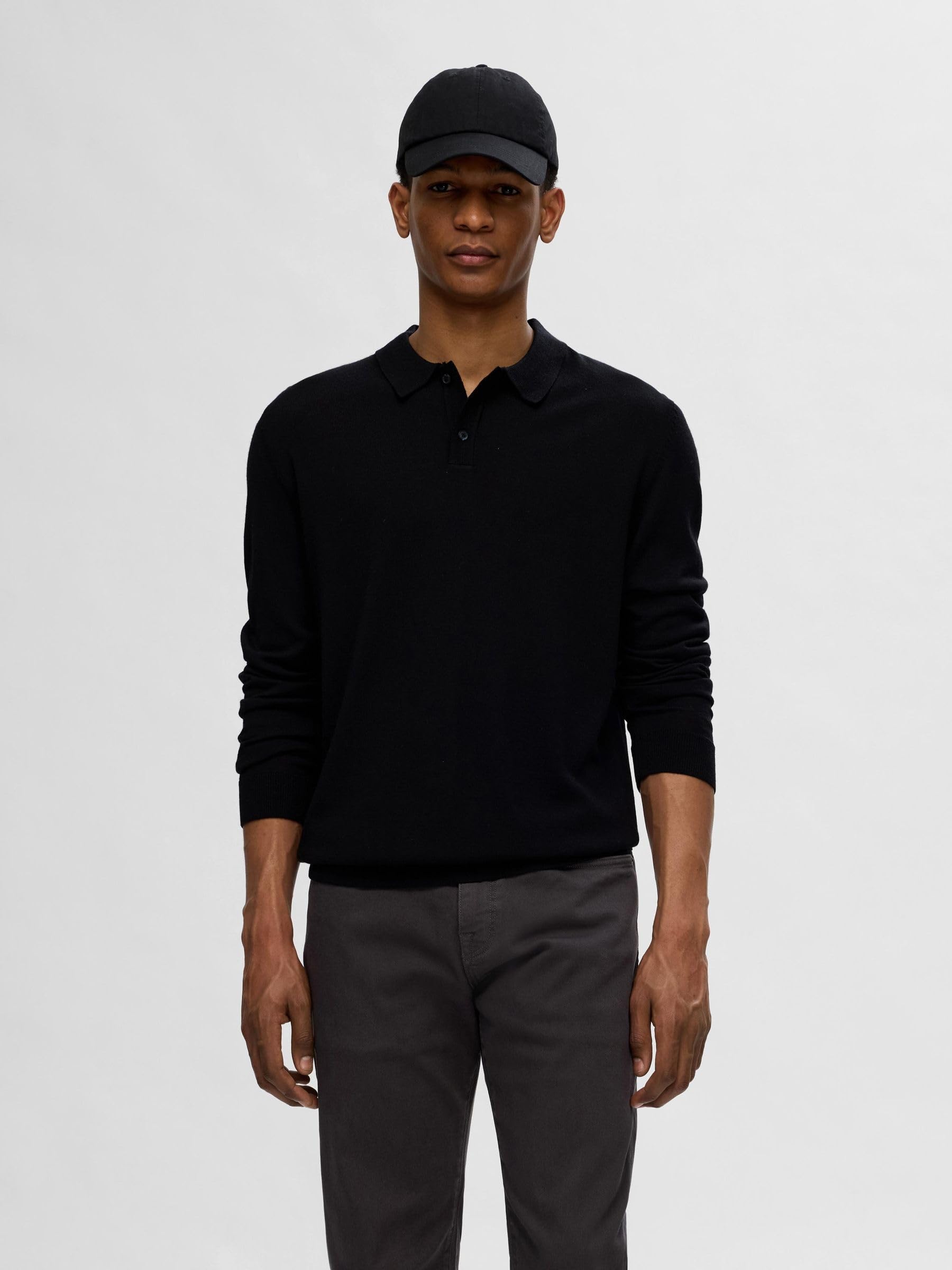 Selected Homme Slhtray LS Knit Merino Polo Noos Pullover Uomo