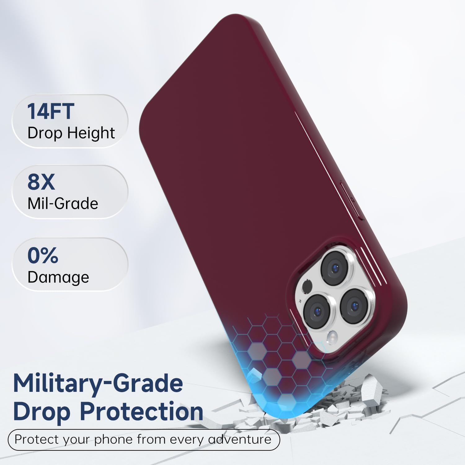 for iPhone 13 Pro Max Phone Case Liquid Silicone, Cute Girly Thin Ultra Slim Jelly Soft Rubber Gel Protective Glossy Hard Plastic Case, Plain Solid Color Cover for Women Girl, Burgundy Maroon - Image 5