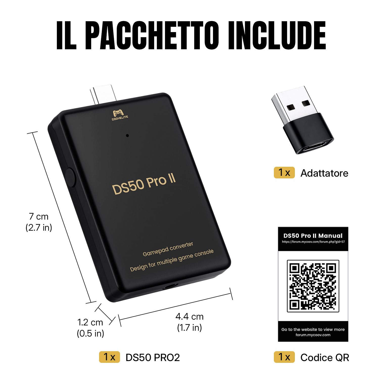 Mcbazel Besavior DS50 PRO2 Convertitore per Gamepad, supporta controller PS5/PS4/Xbox One S/Xbox Series X/S/Xbox Elite 2/Switch Pro su PS5/PS4/PS3/PC/Switch 2 e 1/Lite, audio integrato da 3,5 mm,