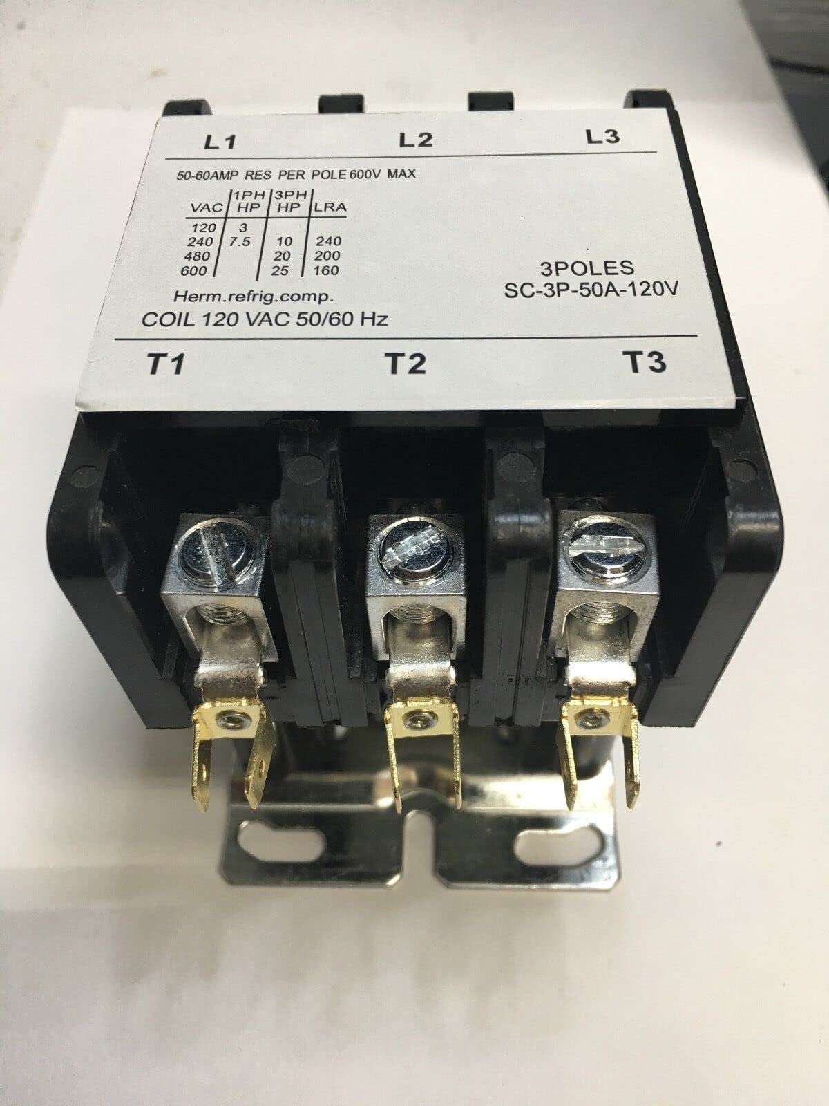 Definite Purpose Contactor 50 AMP 3 Poles 120 VAC 50A 50/60 Hz 3P Heat Pump, A/C