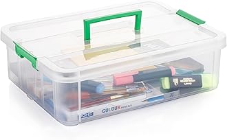 PALAK Plastic Storage Box - 1 Tier Transparent Rectangular Multi Utility Detachable,Portable&Stackable Space Saving Organiser With Lid For Medicine,Jewelry,Arts&Crafts,Buttons,Beads (1 Tier,Green)