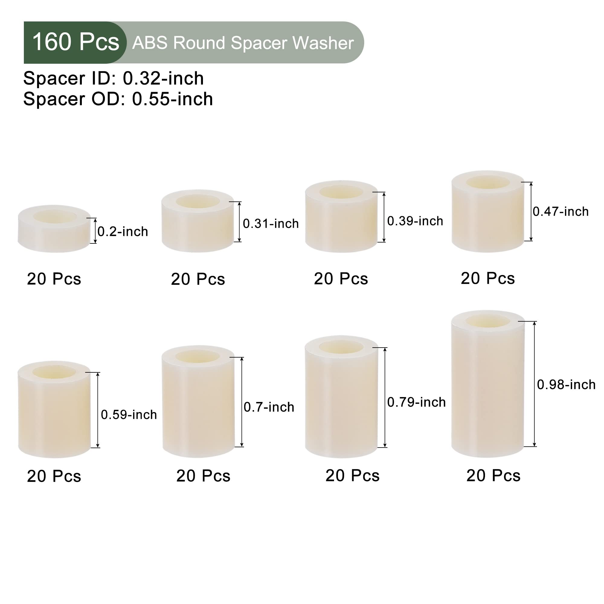 YOKIVE 160 Pcs Spacer Assortment Kit, ABS Round Straight Spacer - Image 2