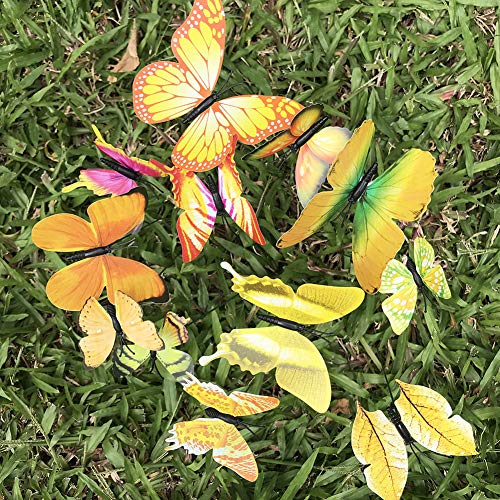 V-Time 24Pcs Garden Butterfly Decorations Outdoor Waterproof Butterfly Stakes Ornaments For Indoor/Outdoor Yard/Christmas Patio Plant Pot Flower Bed Home Decoration (Yellow) #TOP3