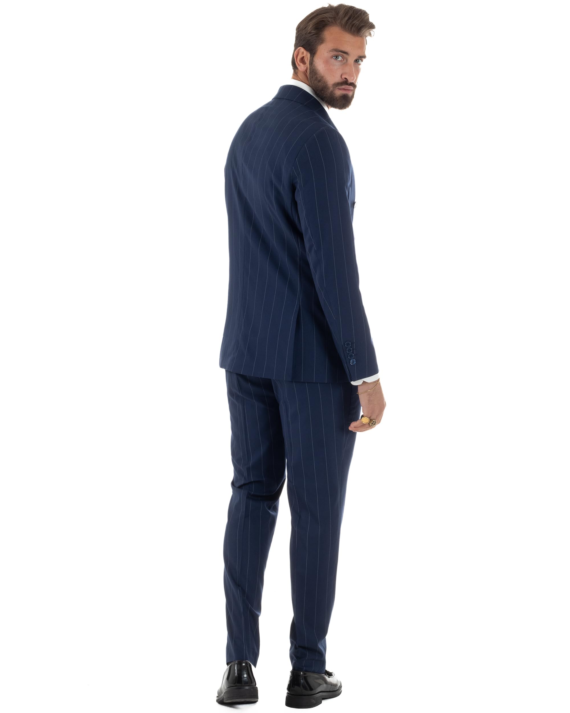 Abito Uomo Doppiopetto Gessato Completo Giacca con Pantaloni da Cerimonia Elegante