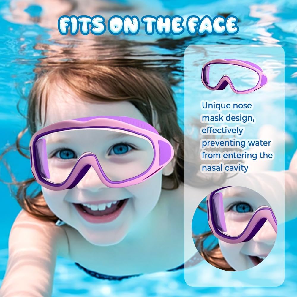 Kids Swim Goggles, 2026 New Wide View Anti-Fog Waterproof Swimming Goggles for Children Ages 3–14