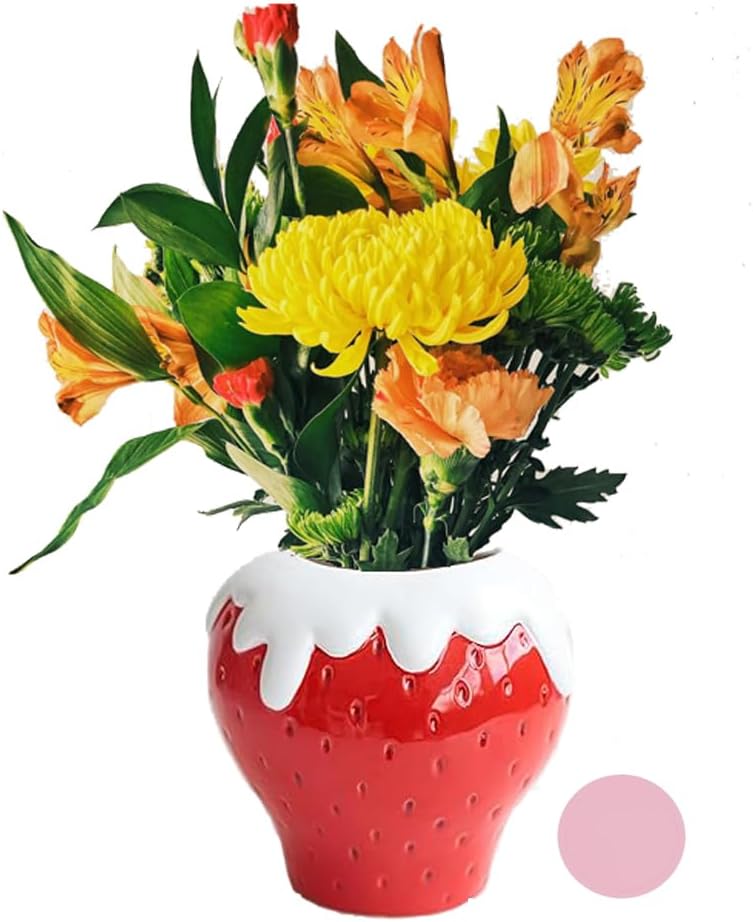 Ceramic Strawberry Vase - Unique Handcrafted Floral Vase with Elegant Strawberry Design, Perfect for Living Room,Dining Room, Weddings & Special Occasions,Modern Simple Ins Style (Cream)