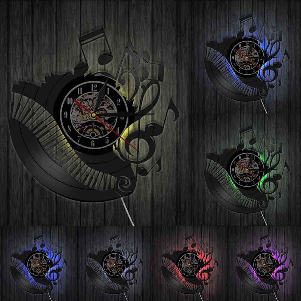 Note musicali Pianoforte Aula Disco in vinile Orologio da parete Musicista Pianista Insegnante Arte della parete Decorazioni per la casa Applique da parete Regalo per amante della musica Regali per