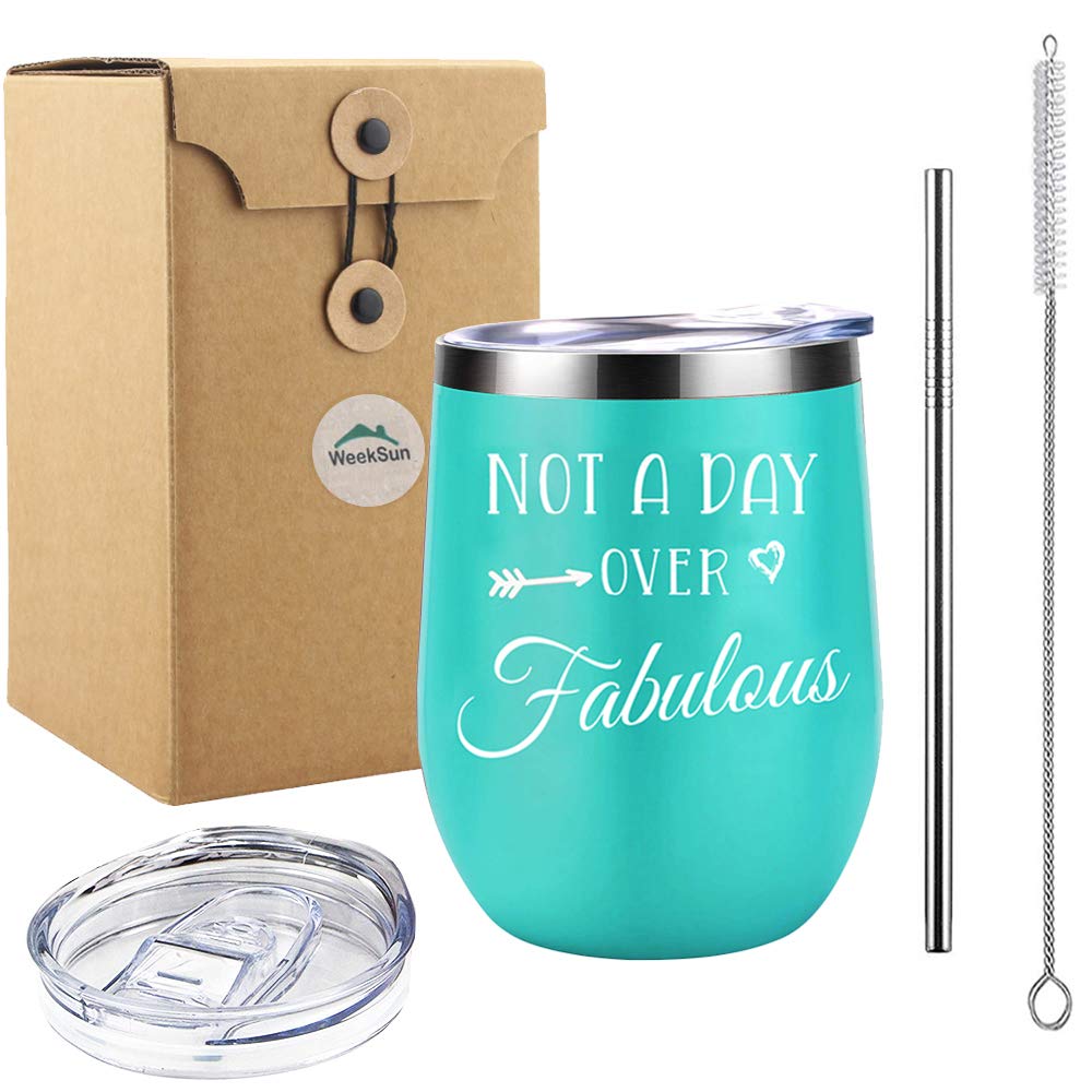 Wine Tumbler, WEEKSUN 12Oz Insulated Wine Tumbler with Lid and Straw, Double Wall Stainless Steel Stemless Wine Glass Coffee Mug, Fun Gifts for Birthday Valentine's Day Christmas