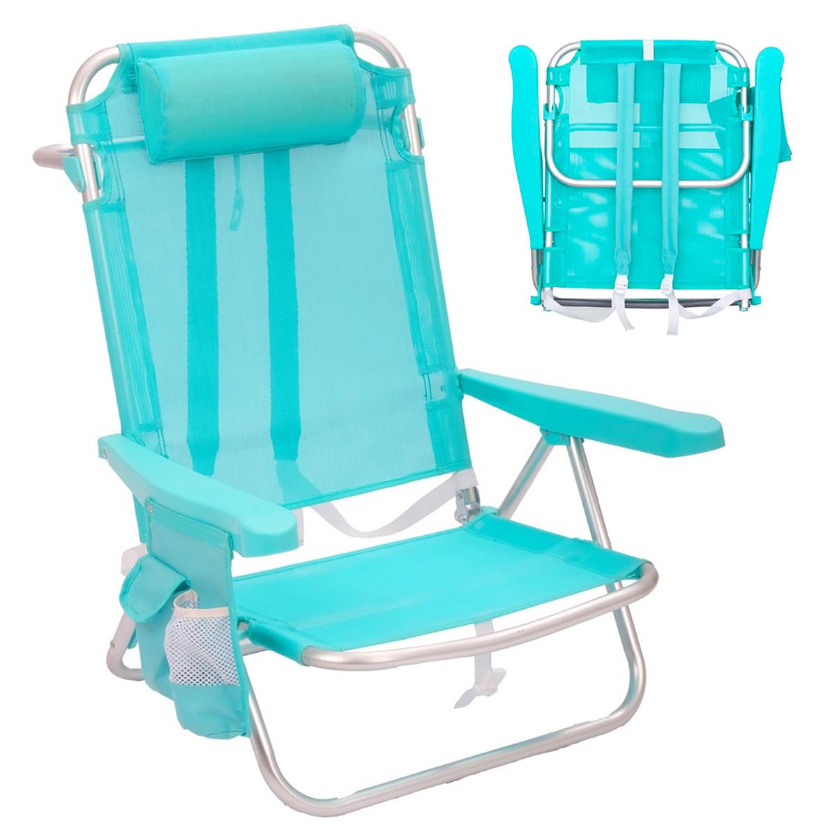 LOLAhome Silla Playa Mochila de 4 Posiciones de Aluminio y textileno Aguamarina de 61x47x80 cm