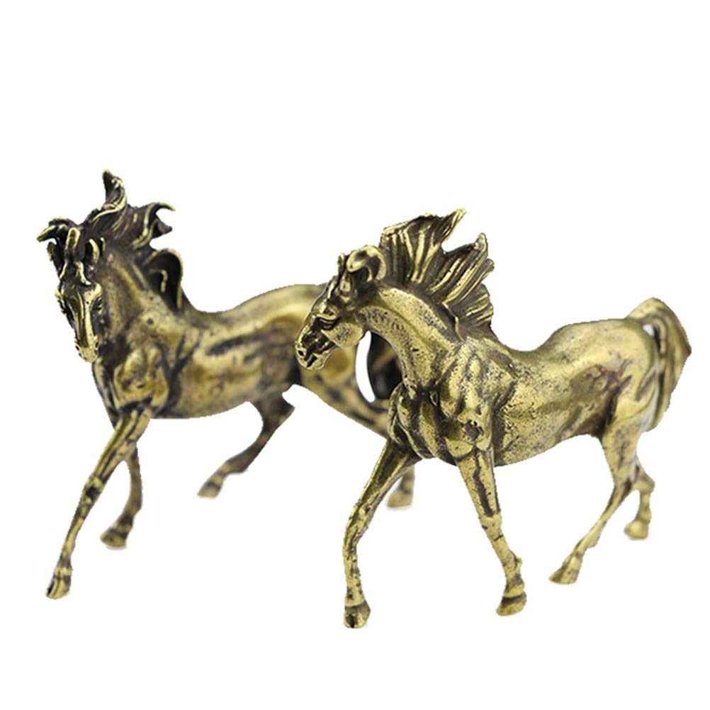 Scultura in Ottone a Forma di Cavallo Ornamento da Tavolo Retro Golden Feng Shui Ornamenti Decorativi Interni Stile Classico per Desktop