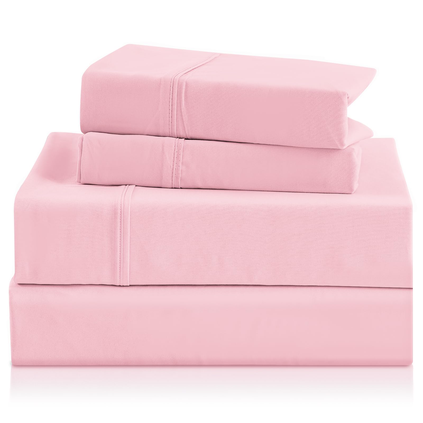 CozySmile Silky Soft Queen Size Sheet Set - Luxury 4 Piece Breathable Cooling Sheets for Queen Size Bed, 16" Deep Pocket Easy Care Wrinkle Free Bedding Sheet and Pillowcase Set, Pink Pink Queen(4 Pcs)