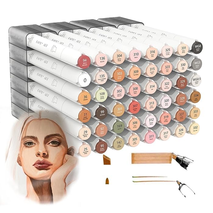 like it Alcohol Markers Skin Tone & Hair Art Markers, Dual Tip Chisel&Fine Art Portrait Hair Perfect for Professional & Adults,Comic, Anime, Manga, Illustration (Skin Tone Marker Set of 48)