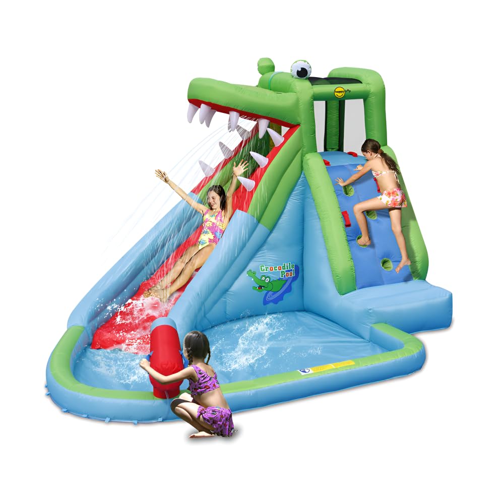 Playwell Happy Hop Crocodile Inflatable Water Slide, Swimming Pool with Climbing Wall, Outdoor Water Play | Kids Water Play Bouncy with Blower for Outdoor and Backyard Party-image-31