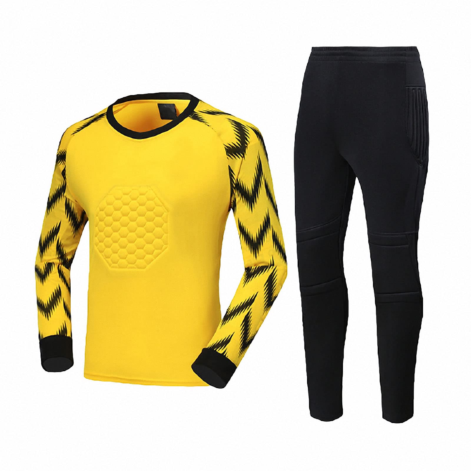 Herren Torwart langarmtrikot, fußball-torwarthosen, geeignet für Kinder und Erwachsene,Yellow,XS