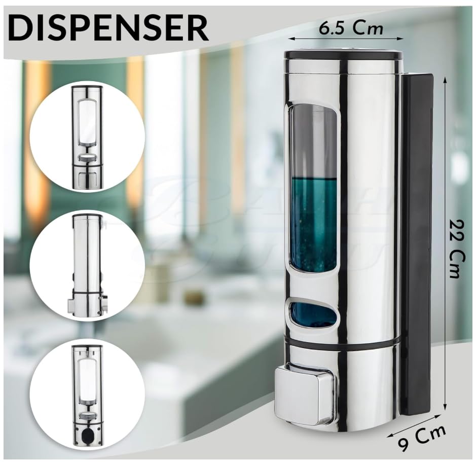 Image of Plastic Wall Mounted Soap Shampoo Conditioner Hand Wash Gel Dispenser Liquid Soap Sanitizer Dispenser for Bathroom Basin Kitchen Sink ||400 Ml Silver|| Pack of 1||