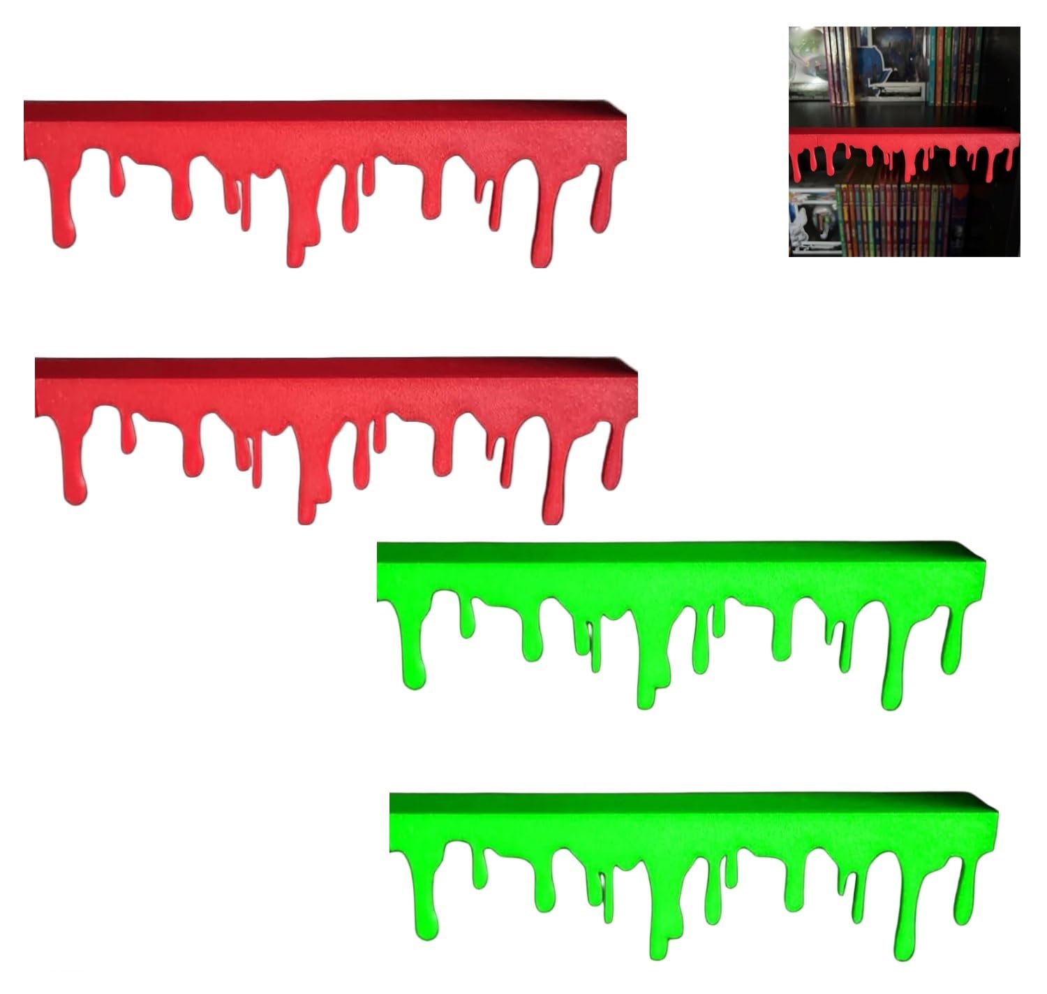 2025 Blood Drip Bookshelf Decor - Glow-in-The-Dark Shelf Edge with Realistic Blood Stains, Haunted House & Horror Room Decor for Halloween(4Pcs-A)