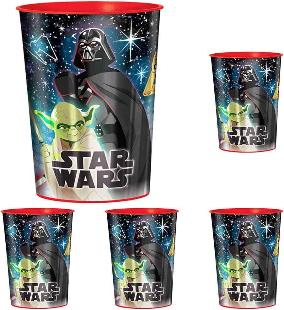 Amscan Star Wars Galaxy of Adventures Stunning Metallic Favor Cup, 16 oz. - 1 Count - Ultimate Collectible for Fans, Ideal for Parties & Gifts (Pack of 5)