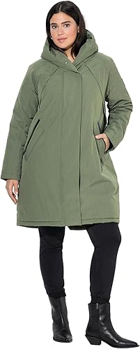 Ulla Popken Abrigo técnico HYPRAR, Impermeable, Capucha Verde Junco 42+ 84295119