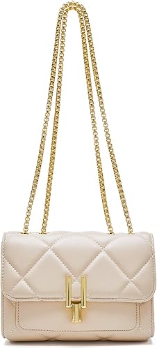 Bolso cruzado pequeño acolchado para mujer dorado con correa de cadena moda mujer adolescente niña Beige, Negro, Rosa/Rebel Fun.