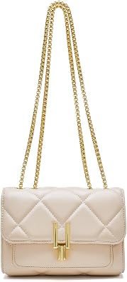 Bolso cruzado acolchado pequeño para mujer, dorado con correa de cadena, a  la moda, femenino, adolescente, Beige, S : Ropa, Zapatos y Joyería -  Amazon.com