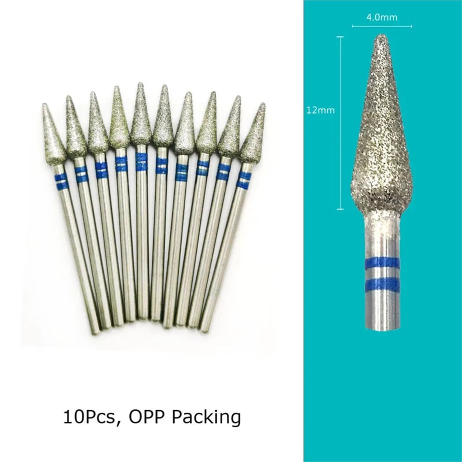 Punte for trapano for unghie, frese diamantate, 10 pezzi(MD0412D-M(D))