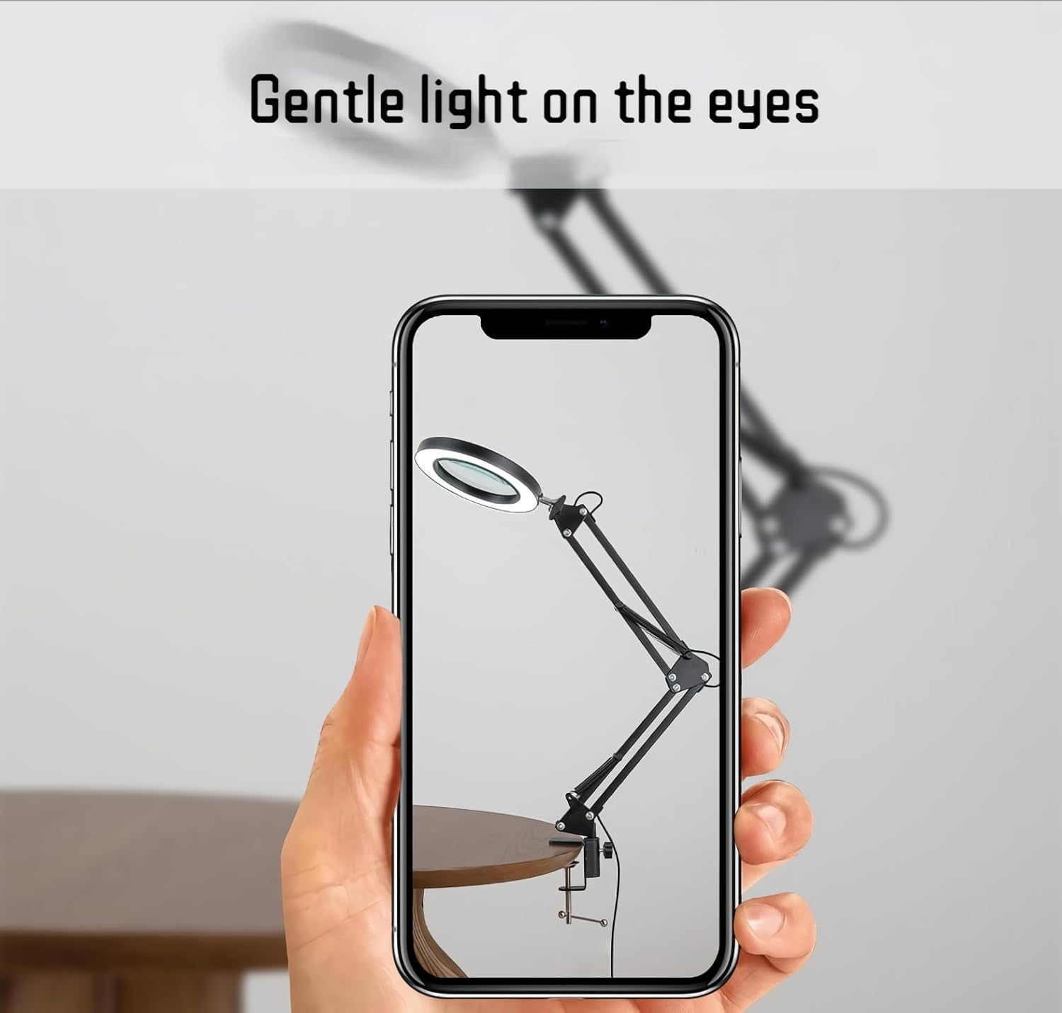 10X Magnifying Glass Lamp Ultra Long 3-Section Swing Arm with Light and Stand, Desk Lamp 5 Color Modes LED Super Bright Daylight, Arm Lighted Magnifying Lamp for Workbench, Crafting, Hobby (Black)
