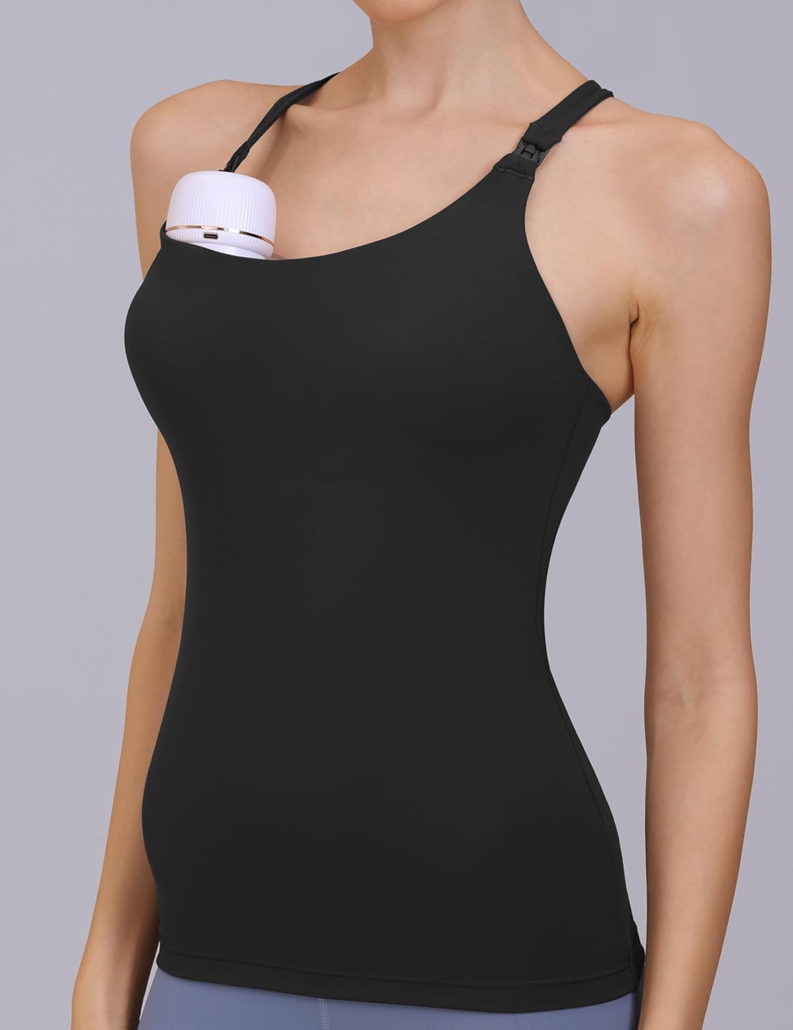 Nursing Tank Top for Breastfeeding Sexy Crisscross Back Maternity Sports Bra Fitness Workout Yoga Pregnancy Bra(Black,L) - Image 2