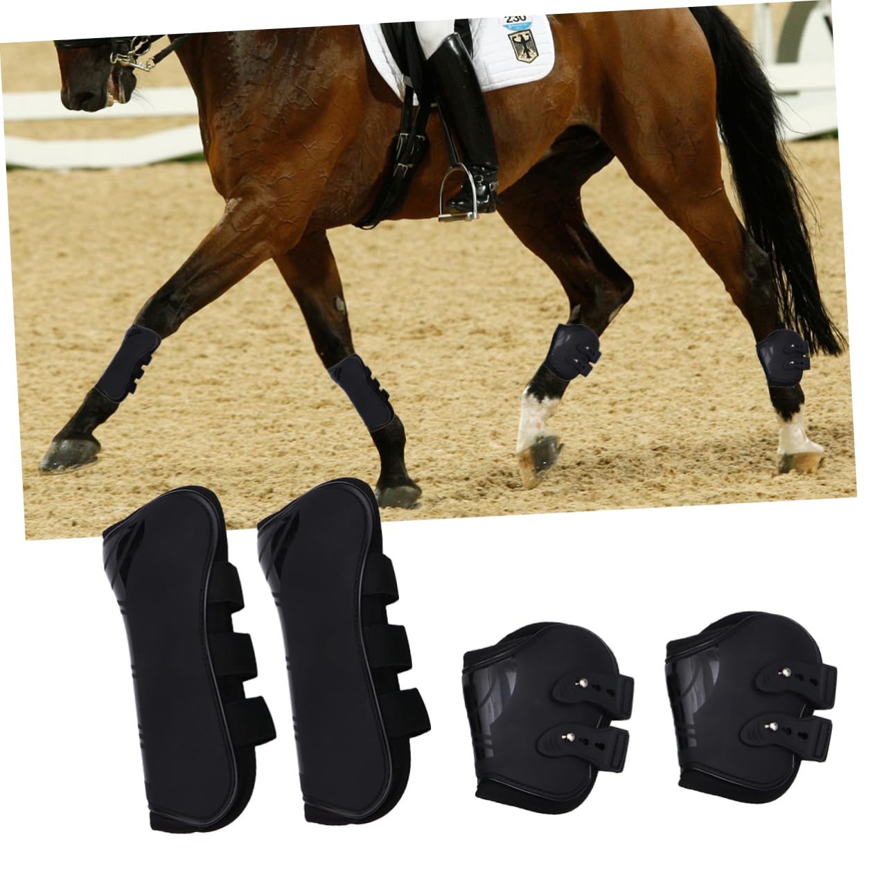 COLLBATH Protectores para Patas de Caballo Equipo Ecuestre Talla XL Negro | 2 Pares, Pu de Alta Elasticidad, Ajuste Cómodo y Antideslizante, Tamaño Xl para Uso en Patas de Caballo
