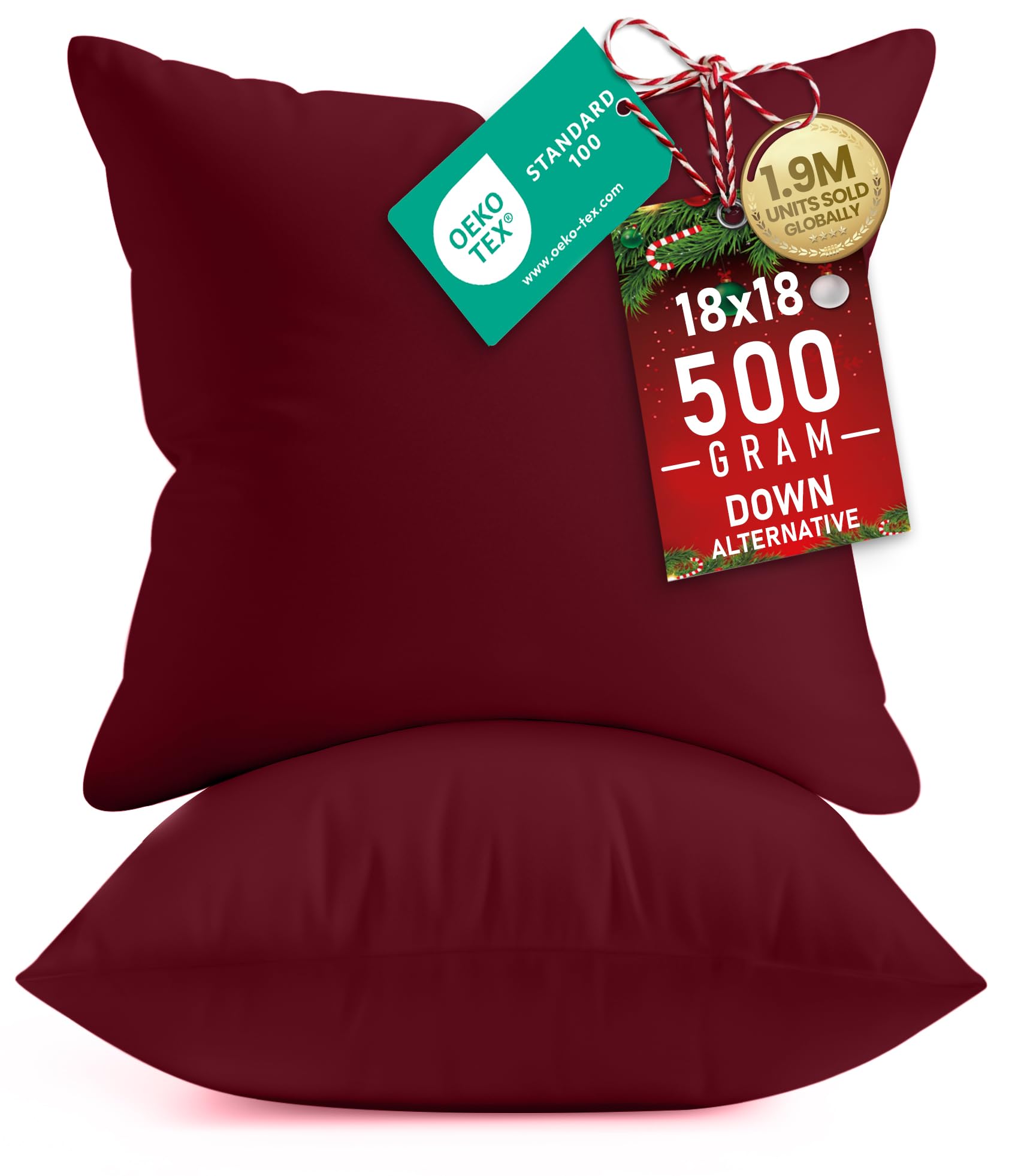 Utopia Bedding Throw Pillows Insert (Pack of 2, Wine Red) - 18 x 18 Inches Bed and Couch Pillows - Indoor Decorative Pillows