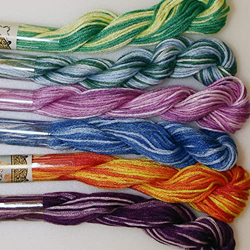 Image of KCS Big skeins of 25 Meters Size 25 Color Variegated Cross Stitch Stranded Threads,6 skeins,04