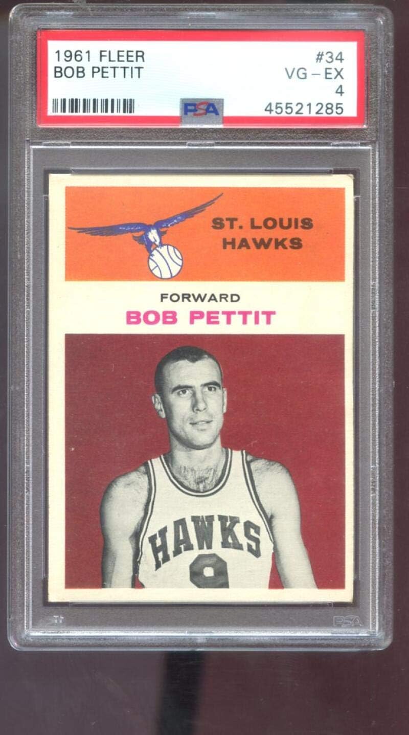 1961 Fleer #34 Bob Pettit St. Louis Hawks VG-EX PSA 4 Graded Basketball Card