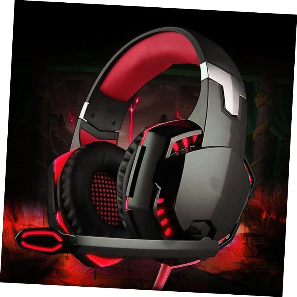 Homoyoyo Cuffie da Gioco LED con Microfono Bassi Profondi Stereo Suono Surround Isolamento dal Rumore per Computer e PC Rosso