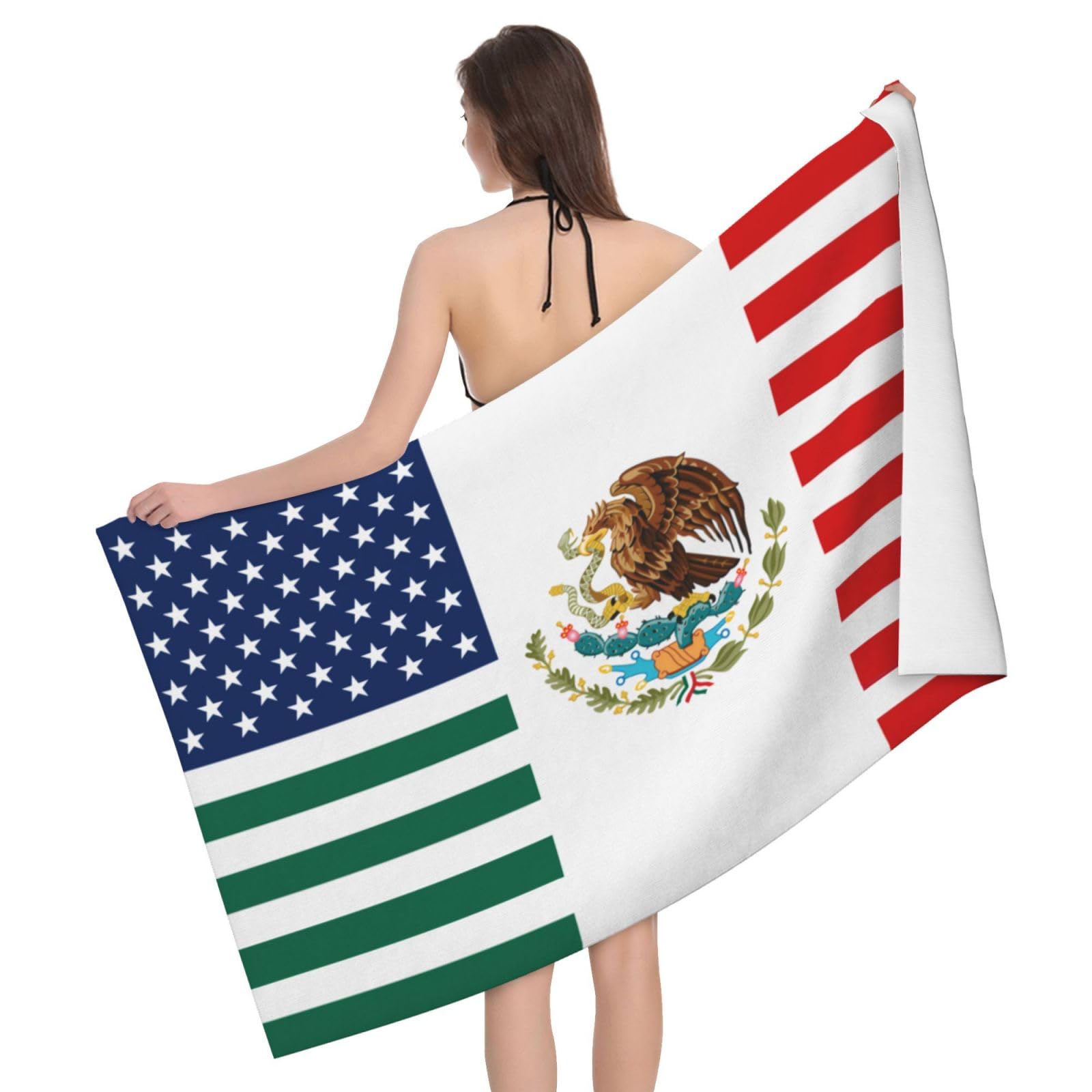 HLBSDM Microfiber America Mexico Flag Beach Towel Quick Dry Soft Sand Free Beach Towels for Pool Swim Beach Lightweight Thin Towels