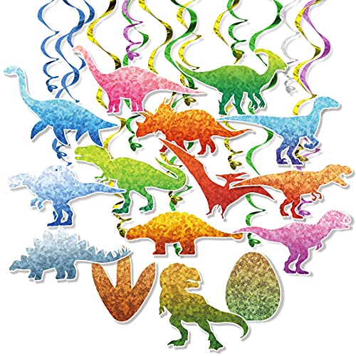 Dinosaur Birthday Party Supplies 30 Pack Watercolor Dino Foil Ceiling Hanging Swirls Streams Garland Banner Party Decor Happy Birthday Decor for Kids Jungle Dinosaur Theme Birthday Party Baby Shower