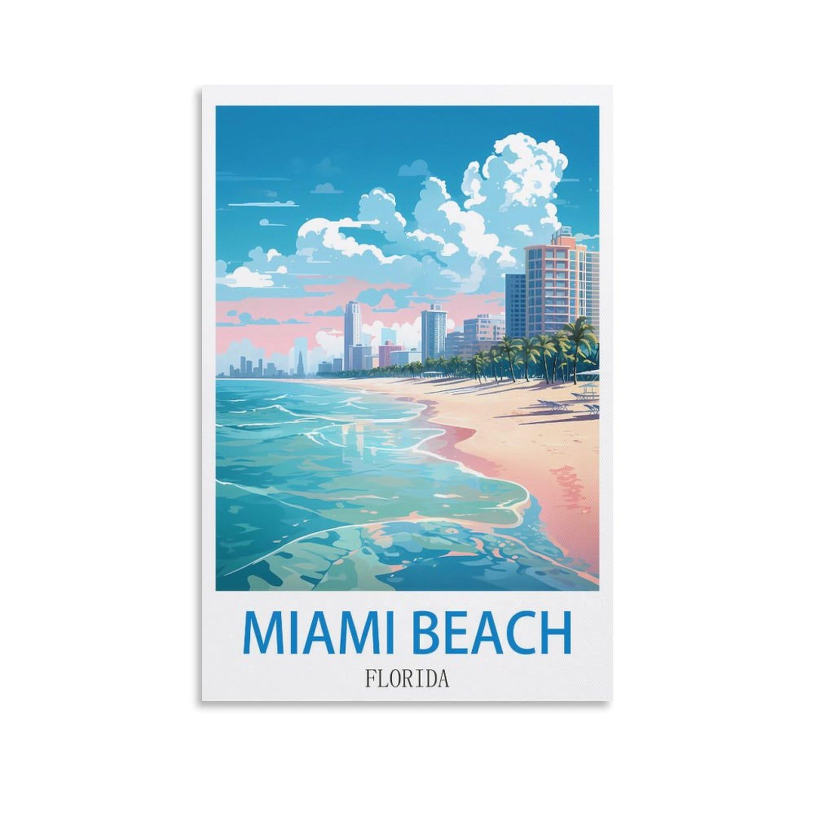 Nabique Unframe-Style Miami Beach Florida Vintage Travel Posters 08X12inch(20X30cm) Decorative Painting Canvas Wall Posters And Art Picture Print Modern Family Bedroom Decor Posters