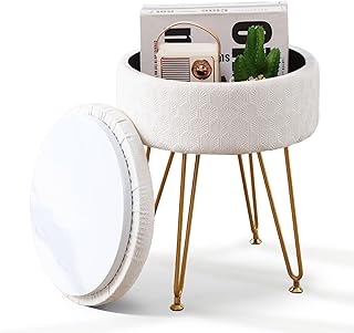 Cpintltr Velvet Storage Ottoman Round Footrest Stool Multifunctional Uph...