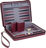 Vista 4 de WE Games Juego de Backgammon magnético con funda de cuero sintético burdeos y correa de transporte, tamaño de viaje
