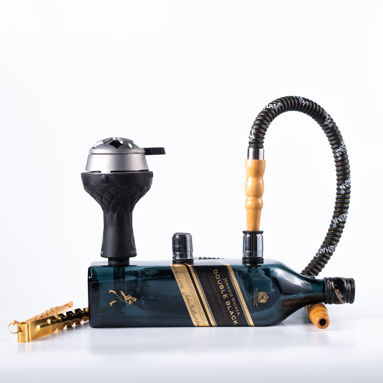 Smoke Station Double Black Hookah Shisha Pot Black With Hose, Silicon chillum, Heat management system & Tong