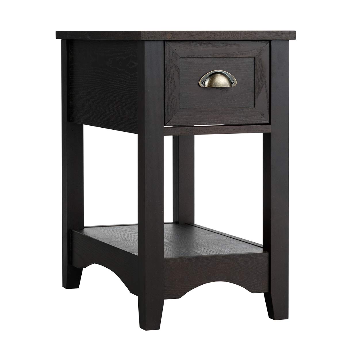 LIFEZEAL Set di 2 Comodini Stretti con 1 Cassetto, Comò a 2 Ripiani, Mobiletto Camera da Letto, Moderno, Tavolino Basso Laterale da Divano, Gambe in Legno Massello, per Soggiorno, 33x56x58,5cm, Noce